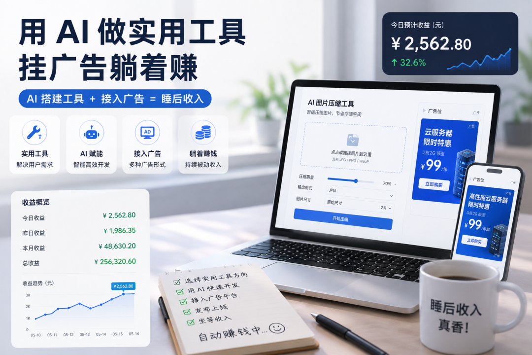 AI工具+广告变现的模式概念图